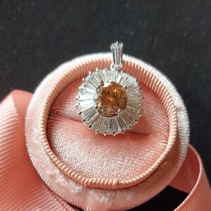 925 Silver With CZ and Amber Stone Pendant